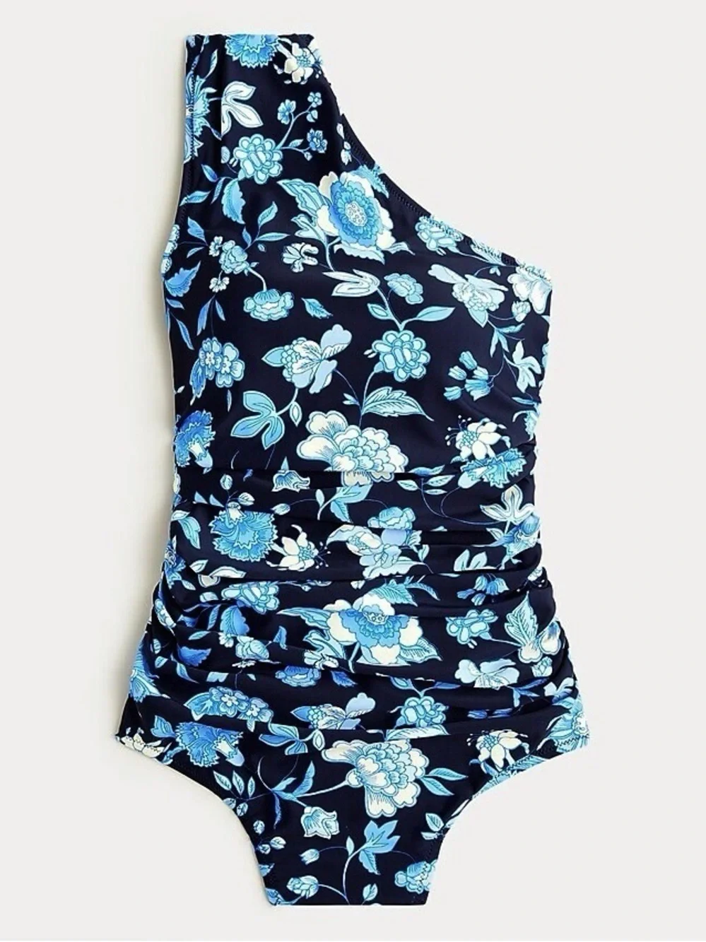 J. Crew One-Shoulder Navy Blue Floral Ruched Swimsuit 6
